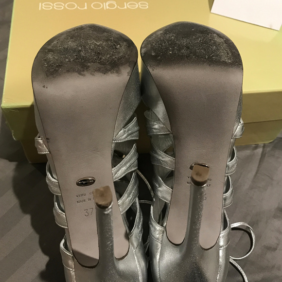 Sergio Rossi Silver Platform Pumps Sandals - Picture 5 of 8